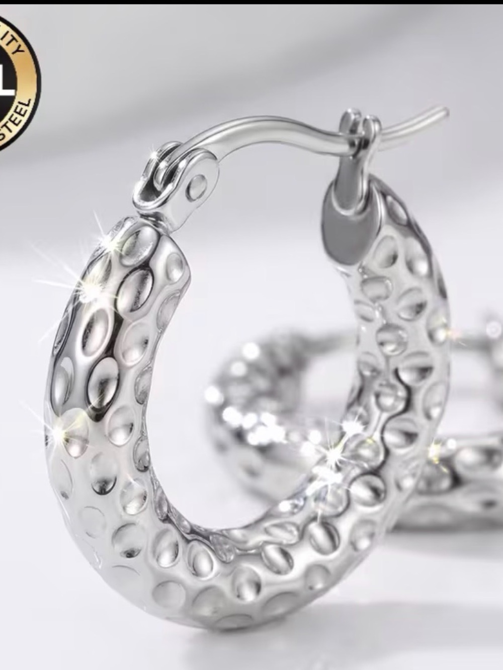 Silver Textured Hoop Earrings - Classic Women Jewelry